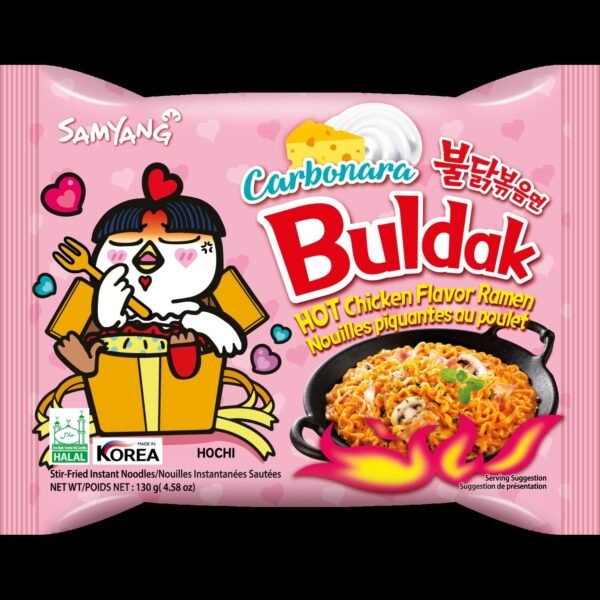 BULDAK ( packet ) NOODLES - ( Pink ) - CARBANORA - 130 GM .  -habaY UP      1 x8 outer