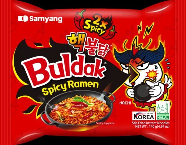 BULDAK (packet)  NOODLES - ( RED ) - spicy chicken - 130 GM .          --habay up          (1X8 OUT)