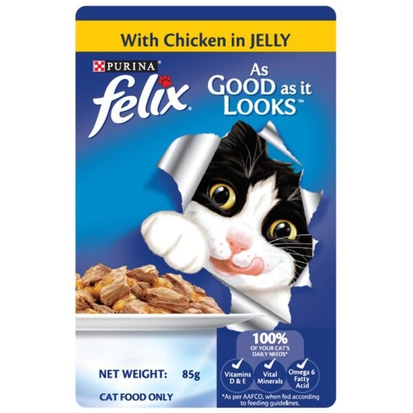 CAT FOOD FELIX -  JELLY POUCH --ADULT CAT with CHICK in   (2 X 12 )X-85 GM